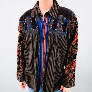 Koos of Course! Vintage Velvet Patchwork Floral Tapestry Shirt Womens 1X Multi